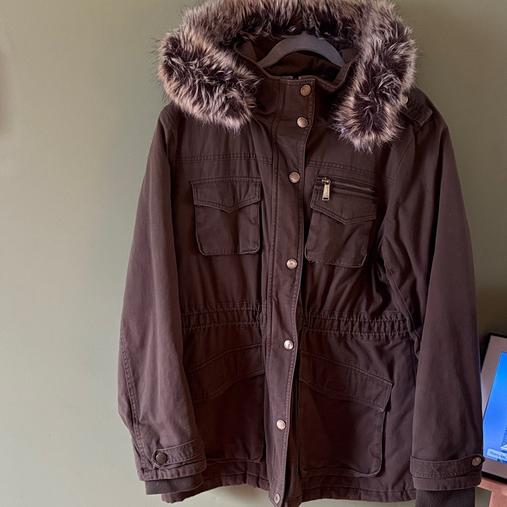 BCBGeneration Dark Brown Utility Jacket with Faux… - image 1